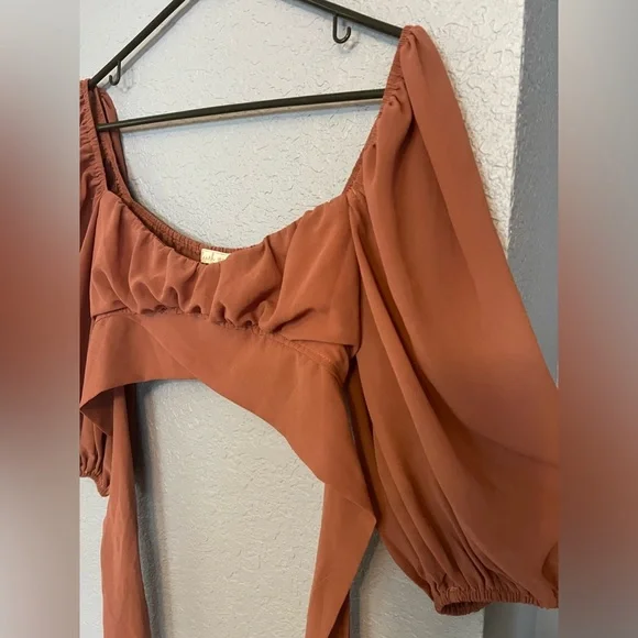 Blush BJ | Medium | Tie-Back/ Open Back | Crop Top | Bell Sleeves - Picture 5 of 10